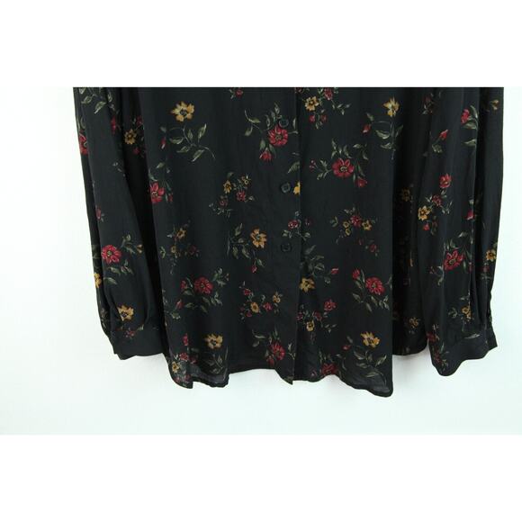 Jones New York Women's 18W Blouse 100% Silk Black Floral Office Cottagecore 90s - Picture 5 of 8
